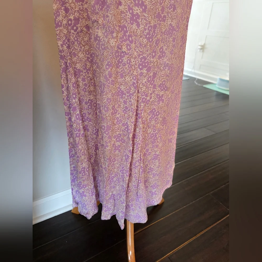 April Cornell Size Large Lavender Floral Embroidered Maxi Dress Flutter Sleeve - Picture 7 of 12